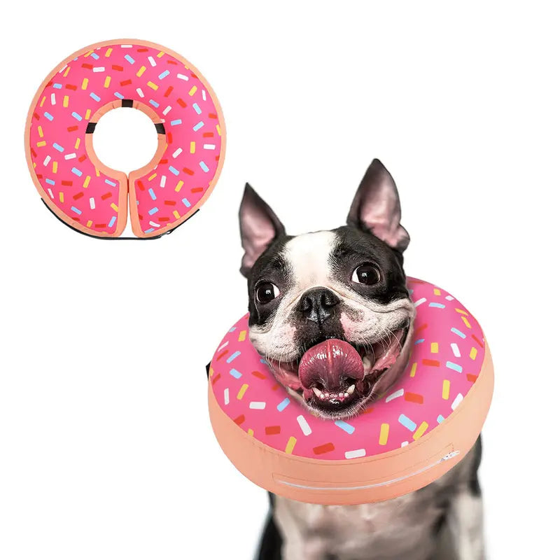 Sprinkle Me Happy Inflatable Dog Donut - for Post-Surgery Recovery - Adorable Sprinkle Donut Dog Cone🍩