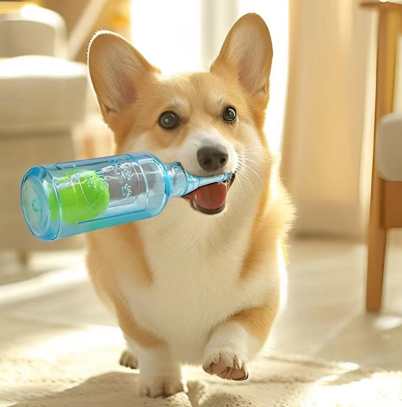 Amp Up the Fun for Your Clever Dog! "Water" Bottle with a Tennis Ball Inside and Built-In Squeaker Makes Playtime More Fun! Chew, Squeak, Fetch & Play Dog Toy for Breeds of All Sizes