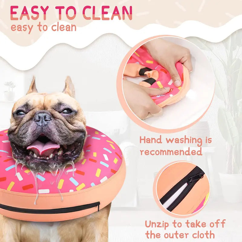 Sprinkle Me Happy Inflatable Dog Donut - for Post-Surgery Recovery - Adorable Sprinkle Donut Dog Cone🍩