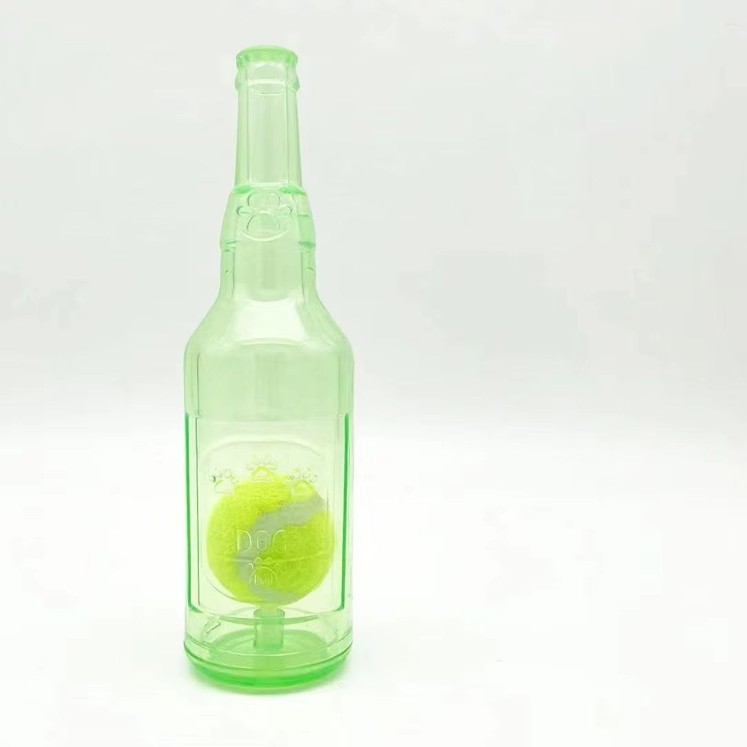 Amp Up the Fun for Your Clever Dog! "Water" Bottle with a Tennis Ball Inside and Built-In Squeaker Makes Playtime More Fun! Chew, Squeak, Fetch & Play Dog Toy for Breeds of All Sizes