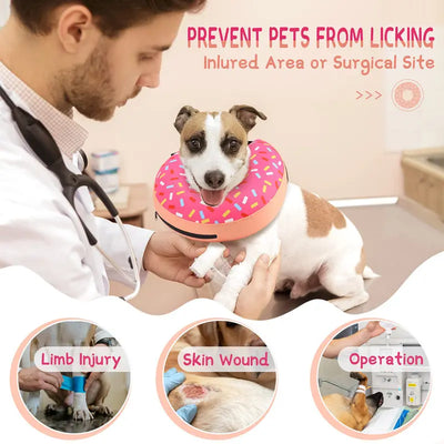 Sprinkle Me Happy Inflatable Dog Donut - for Post-Surgery Recovery - Adorable Sprinkle Donut Dog Cone🍩