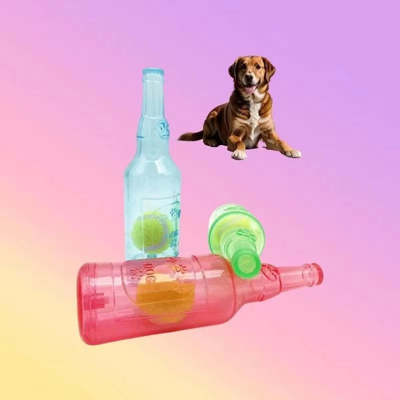 Amp Up the Fun for Your Clever Dog! "Water" Bottle with a Tennis Ball Inside and Built-In Squeaker Makes Playtime More Fun! Chew, Squeak, Fetch & Play Dog Toy for Breeds of All Sizes