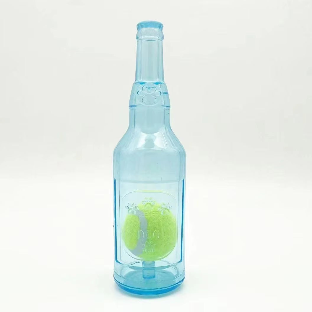 Amp Up the Fun for Your Clever Dog! "Water" Bottle with a Tennis Ball Inside and Built-In Squeaker Makes Playtime More Fun! Chew, Squeak, Fetch & Play Dog Toy for Breeds of All Sizes