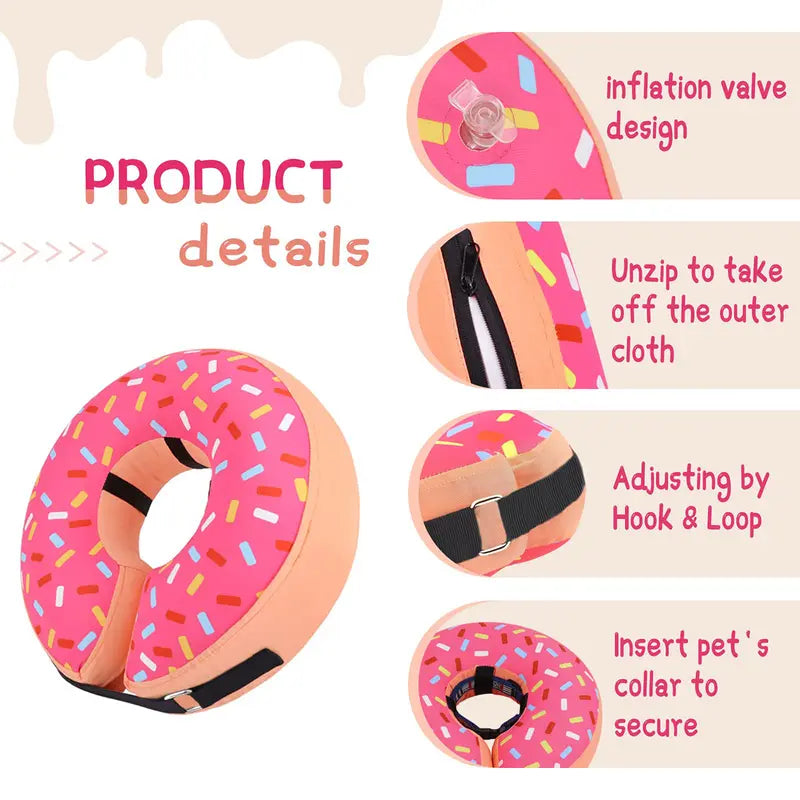 Sprinkle Me Happy Inflatable Dog Donut - for Post-Surgery Recovery - Adorable Sprinkle Donut Dog Cone🍩